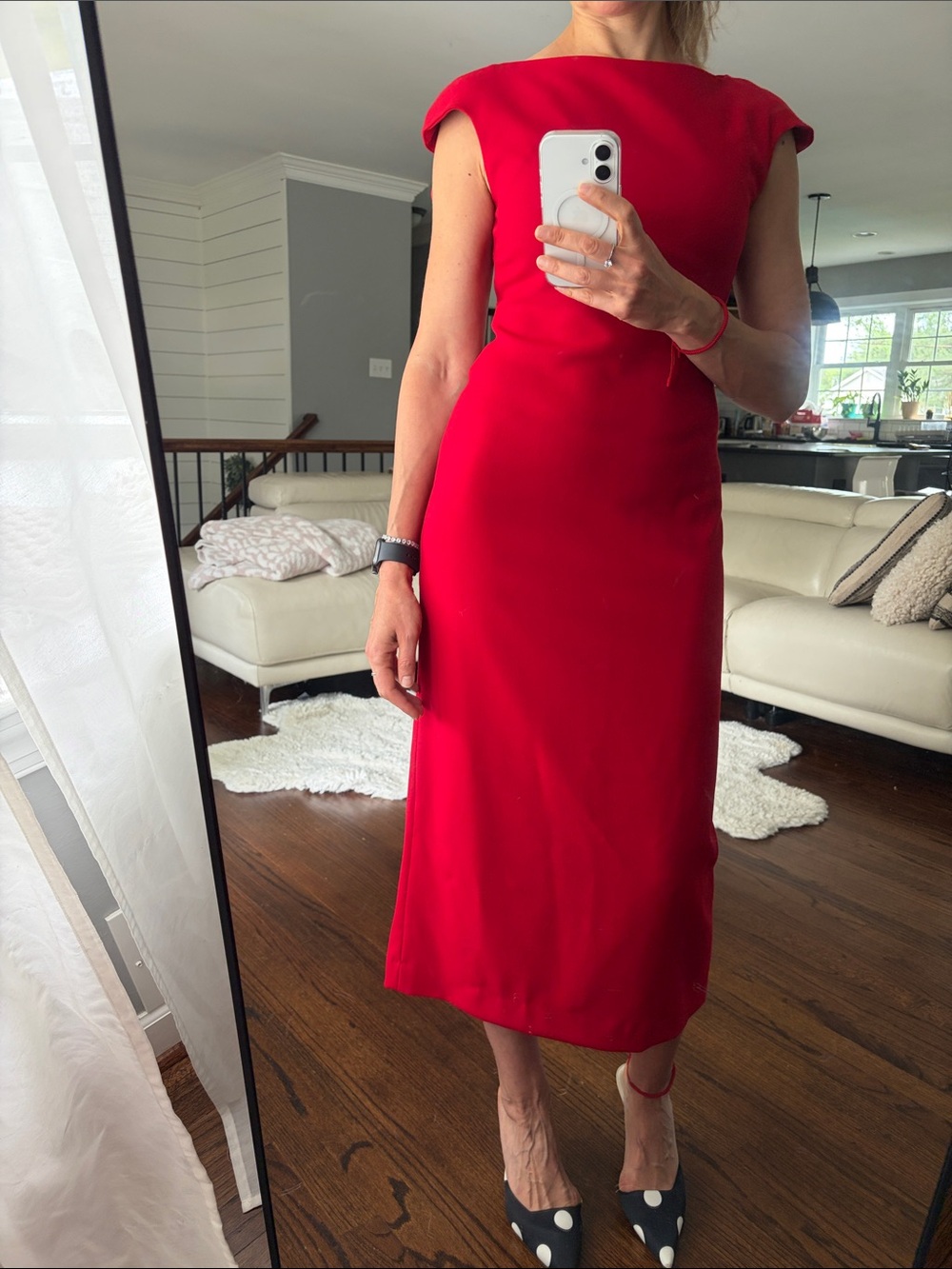 Zara Crimson Boat-Neck Midi Dress